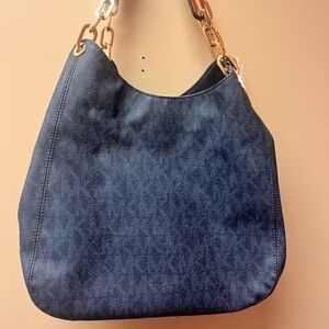 Michael Kors Navy Hobo Bag with Gold Accents
